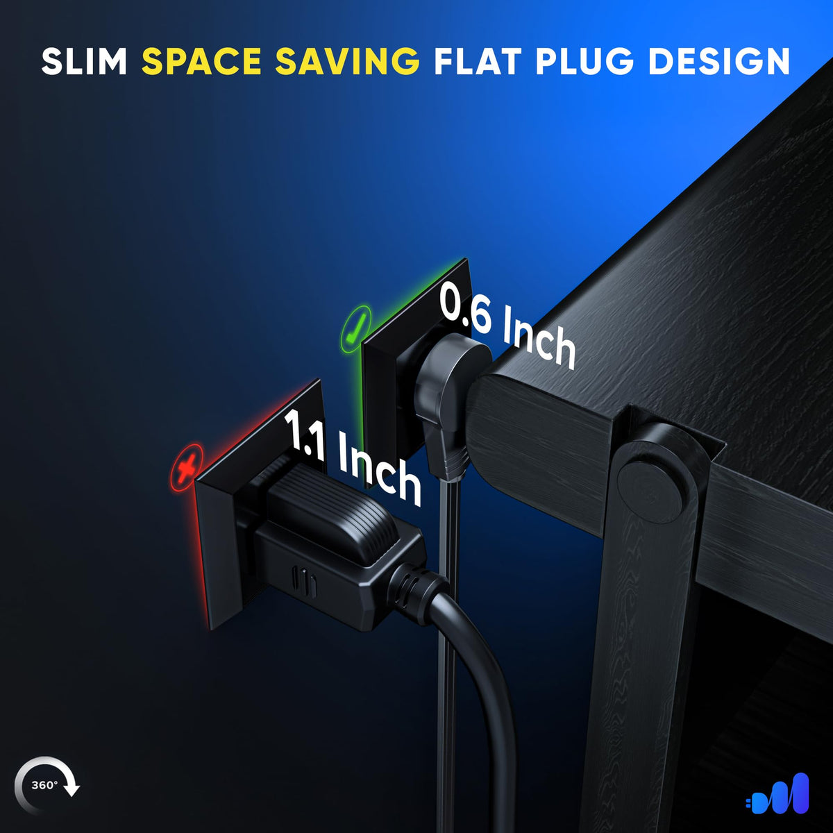 Maximm space-saving extension cord behind furniture keeps rooms organized