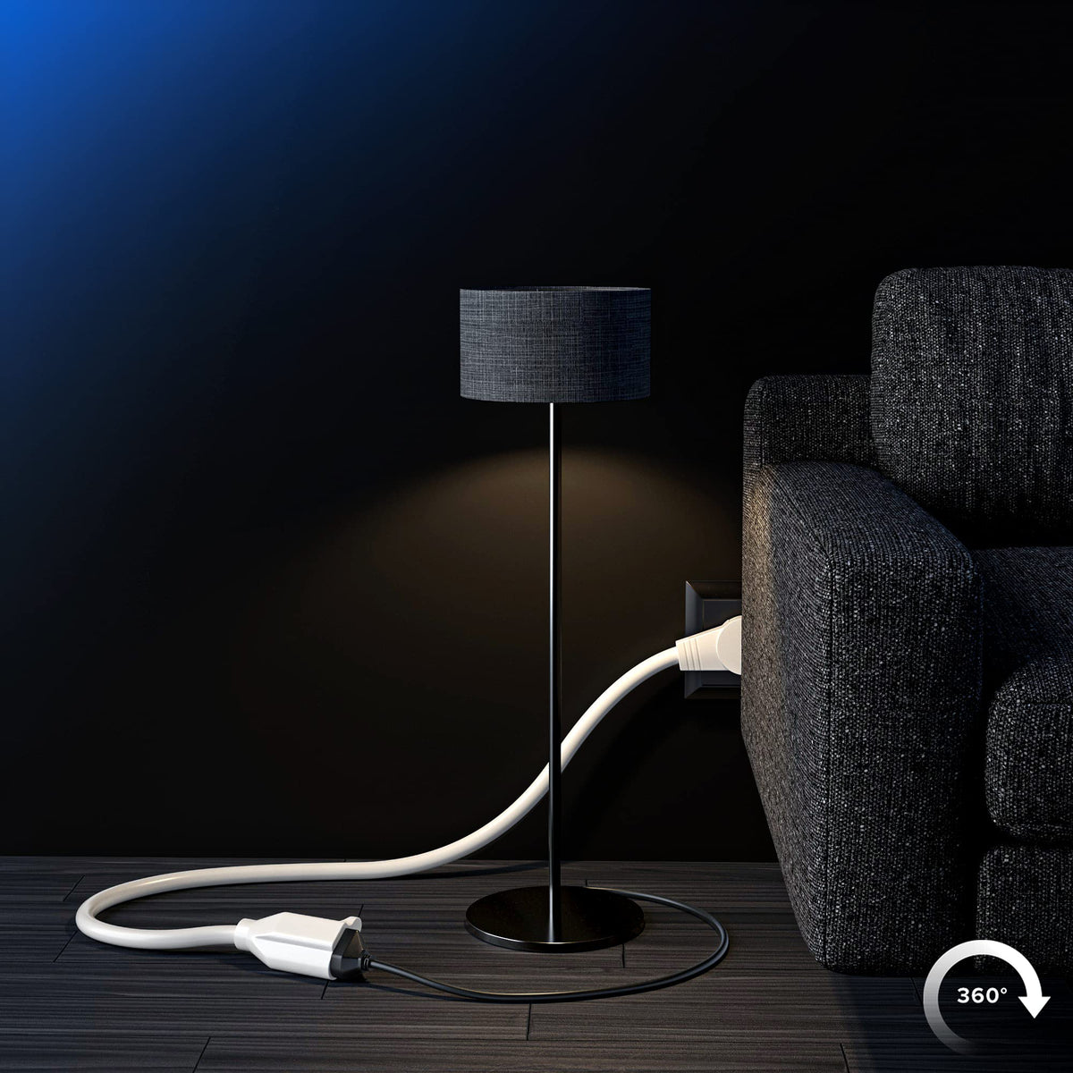 Maximm white extension cord blends with décor.