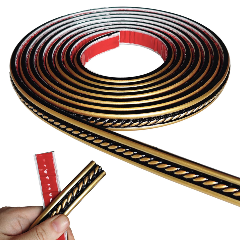 Maxiroc peel-and-stick molding trim in black gold for seamless wall transitions