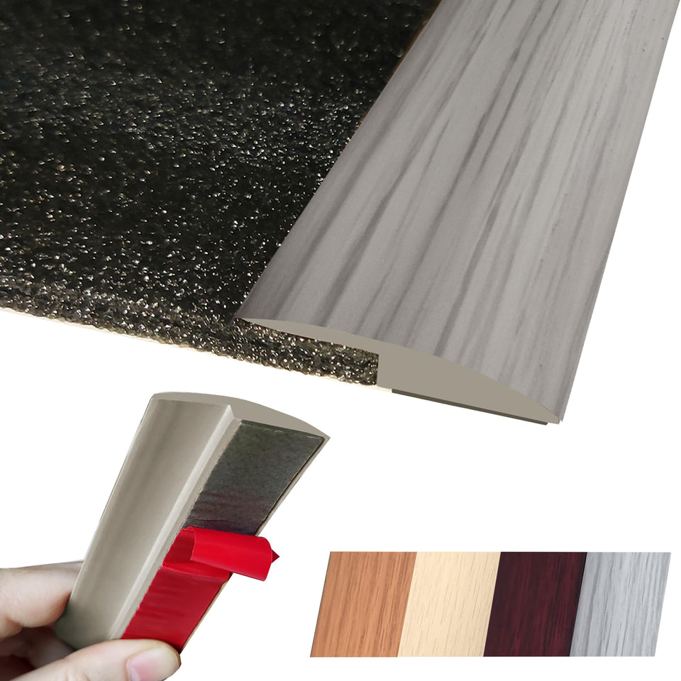 Maxiroc transition strip self-adhesive bridging carpet to tile for seamless edges.