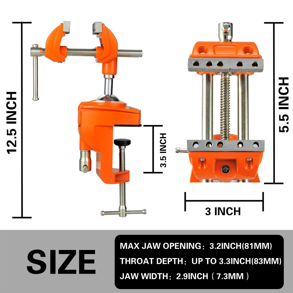 MAXMAN bench vise with swivel base enables versatile fixed supports