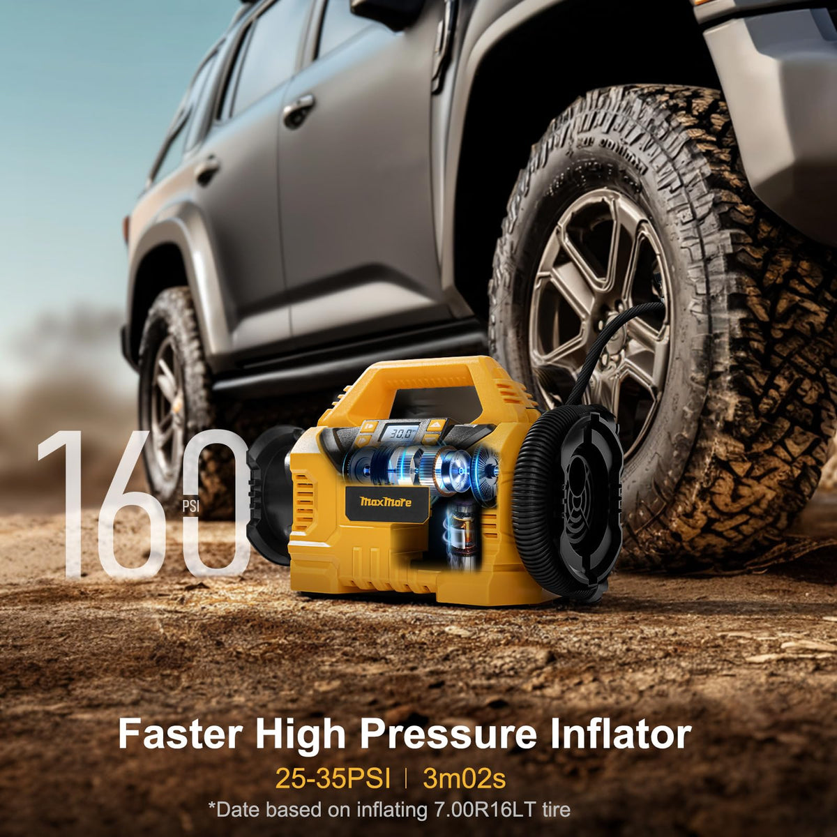MaxMore digital gauge shows precise pressure during inflation.