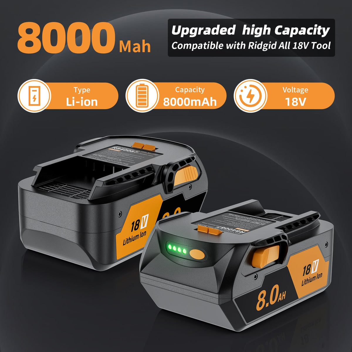 Maxofpowr battery close-up highlighting smart chip protection feature.