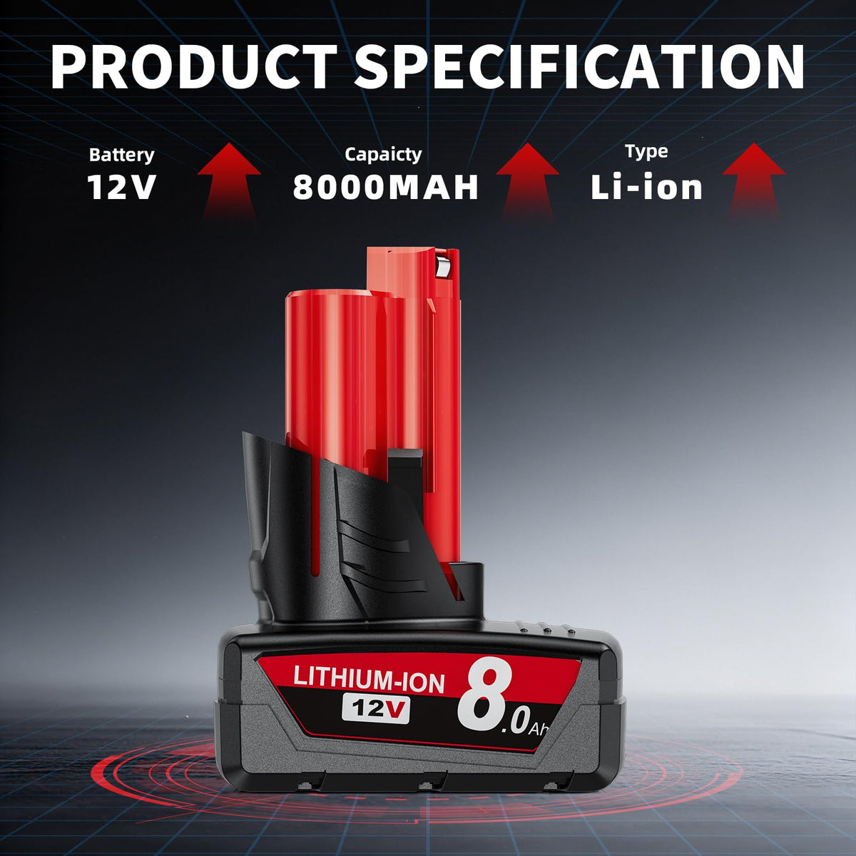 Maxofpowr 8.0Ah M12 battery 48-11-2412 model with stable power.