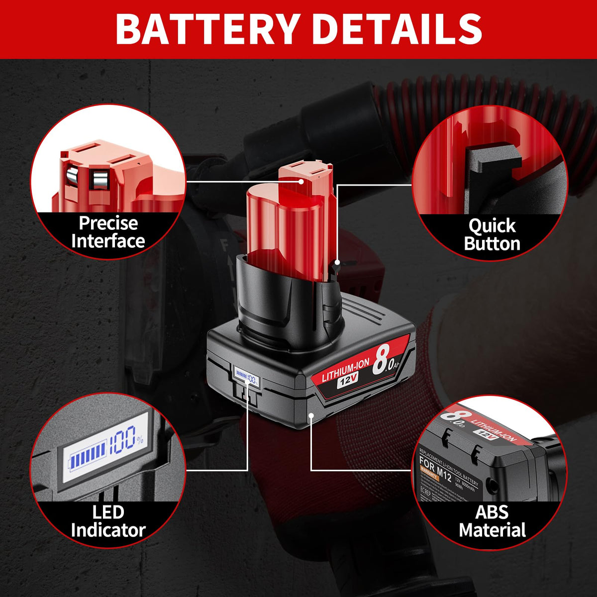Maxofpowr 8.0Ah M12 battery 48-11-2420 model with reliable performance.
