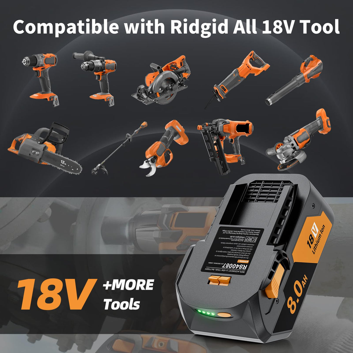 Maxofpowr two-pack 18V batteries ready for Ridgid tools.