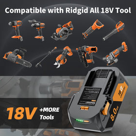 Maxofpowr two-pack 18V batteries ready for Ridgid tools.