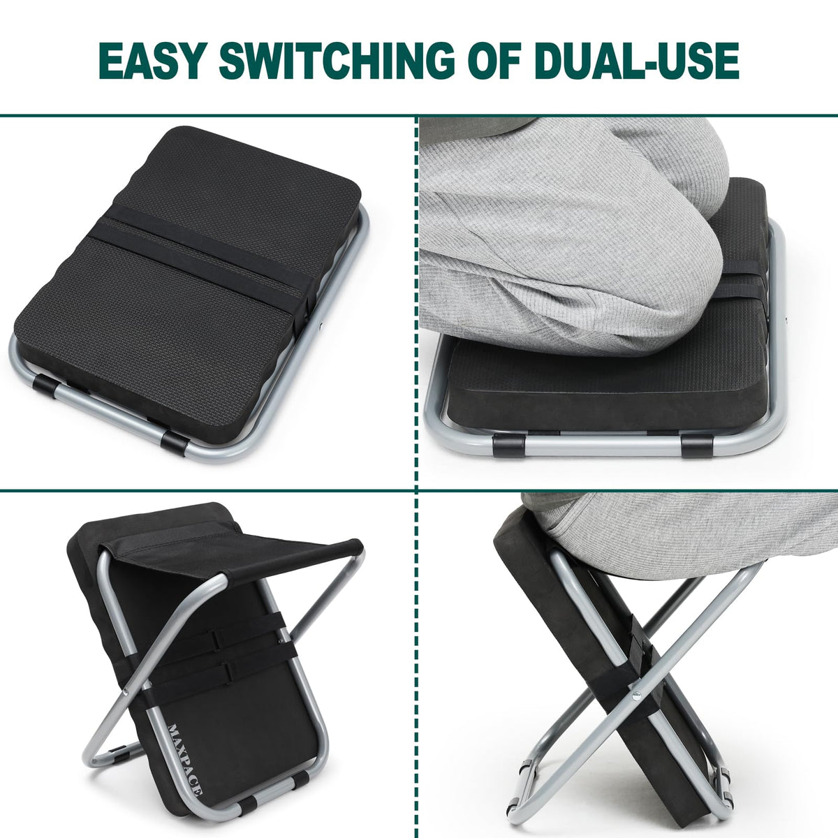 MAXPACE kneeling pad with a sturdy steel frame for durable outdoor use.