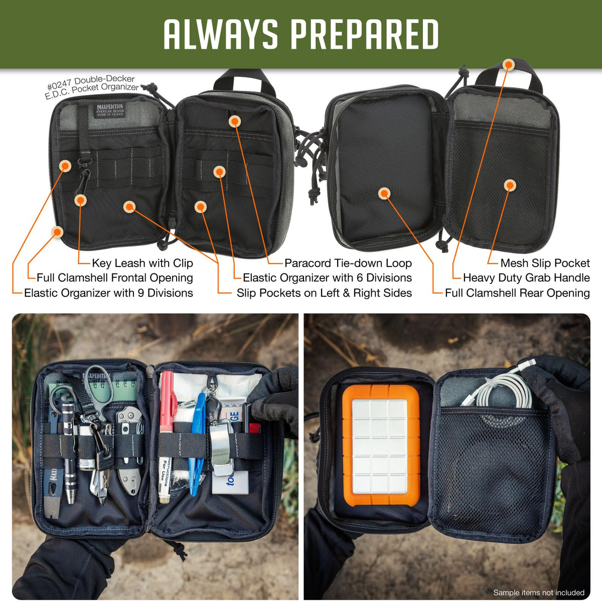 Maxpedition Double-Decker EDC patch field and mesh pocket for organization