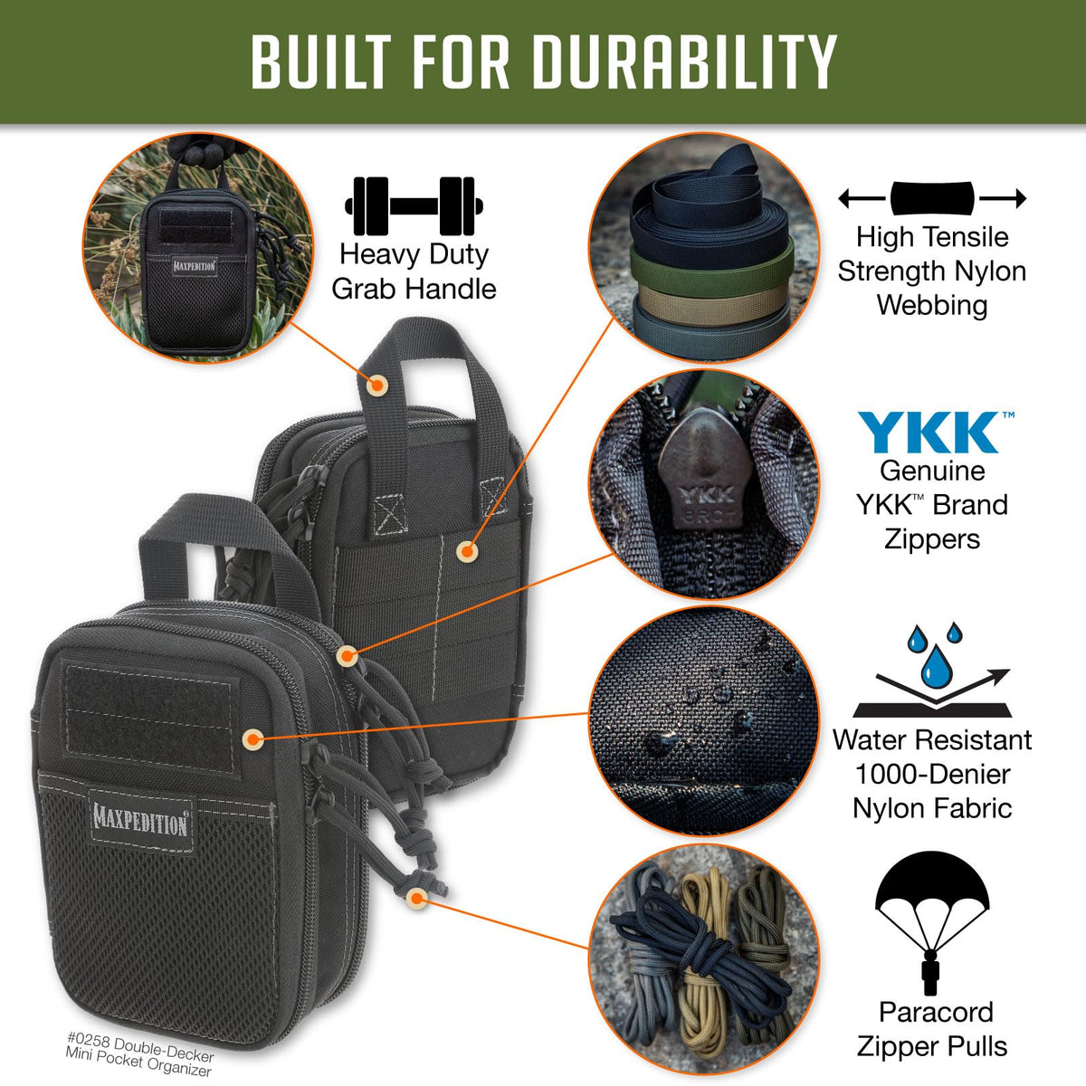 Maxpedition MOLLE back attachment for versatile exterior mounting.