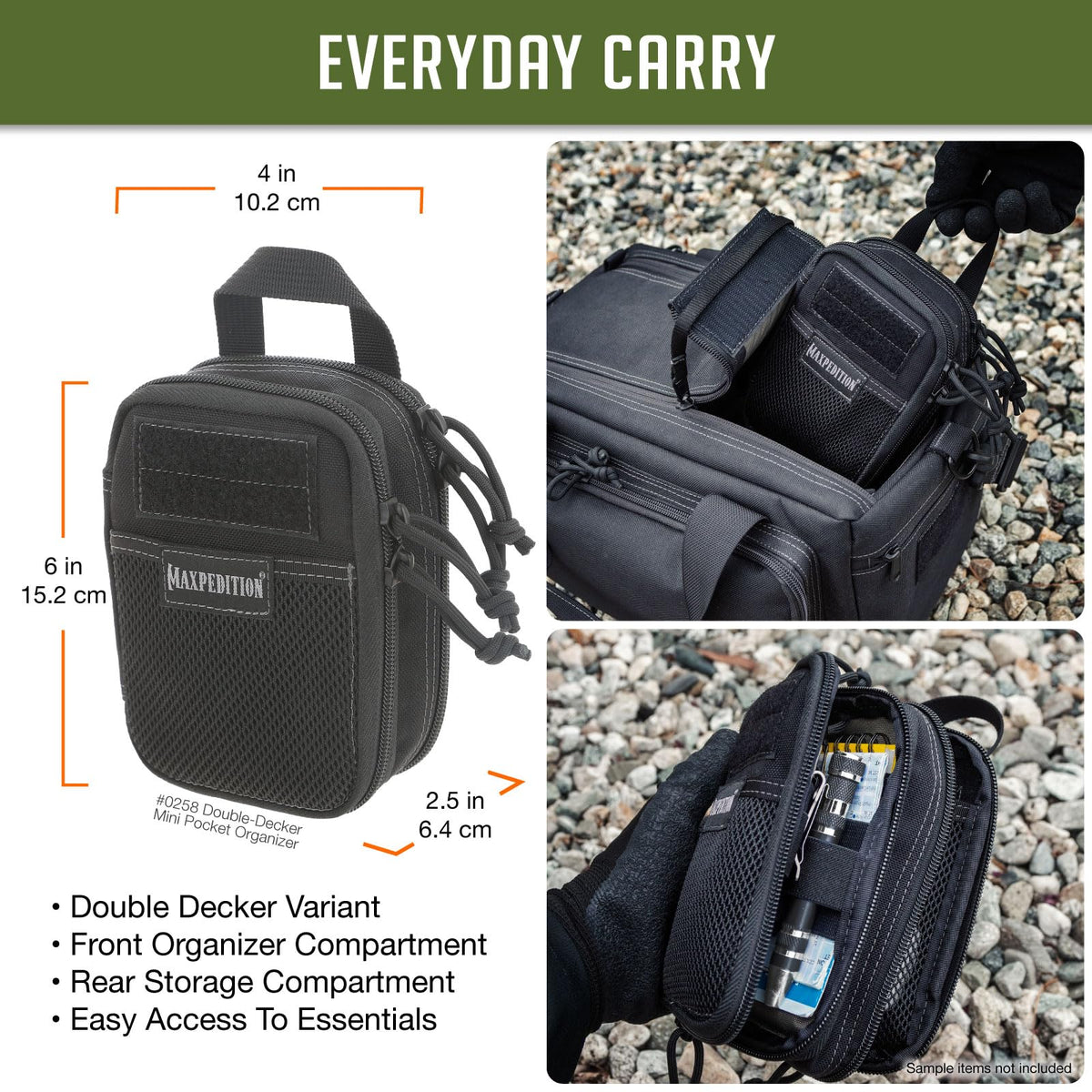 Maxpedition Double Decker Mini Pocket Organizer open clamshell for quick tool access.
