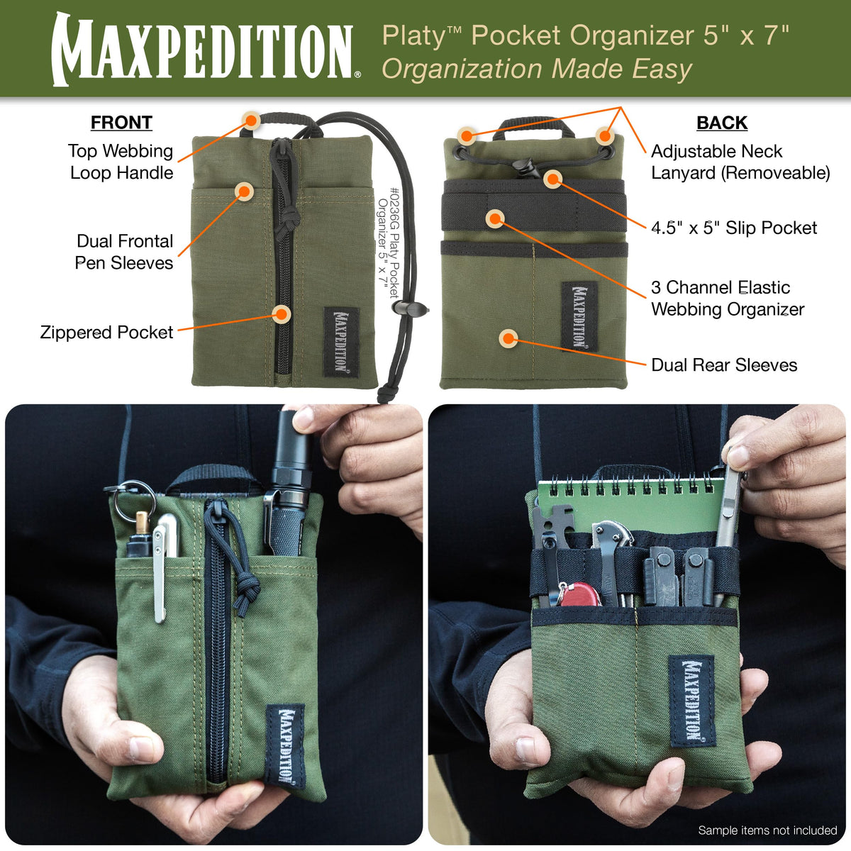 Maxpedition Platy Pocket Organizer 5x7 OD Green emphasizes rugged, lightweight durability in use