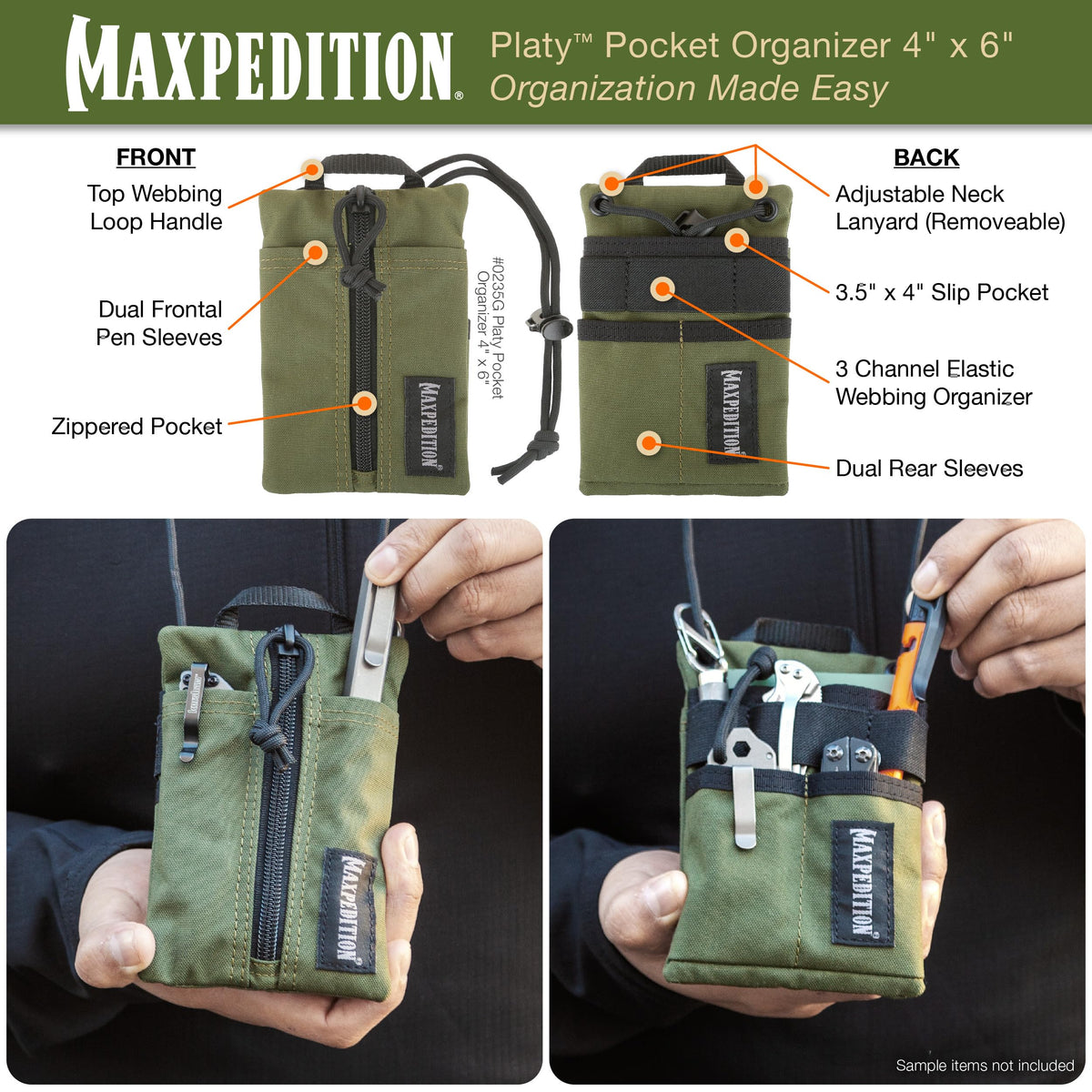 Adjustable lanyard with dual grommets supports customized carry.