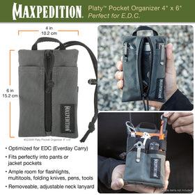 Maxpedition Platy Pocket Organizer compartments-filled view showcases organized storage for flashlight and tools.