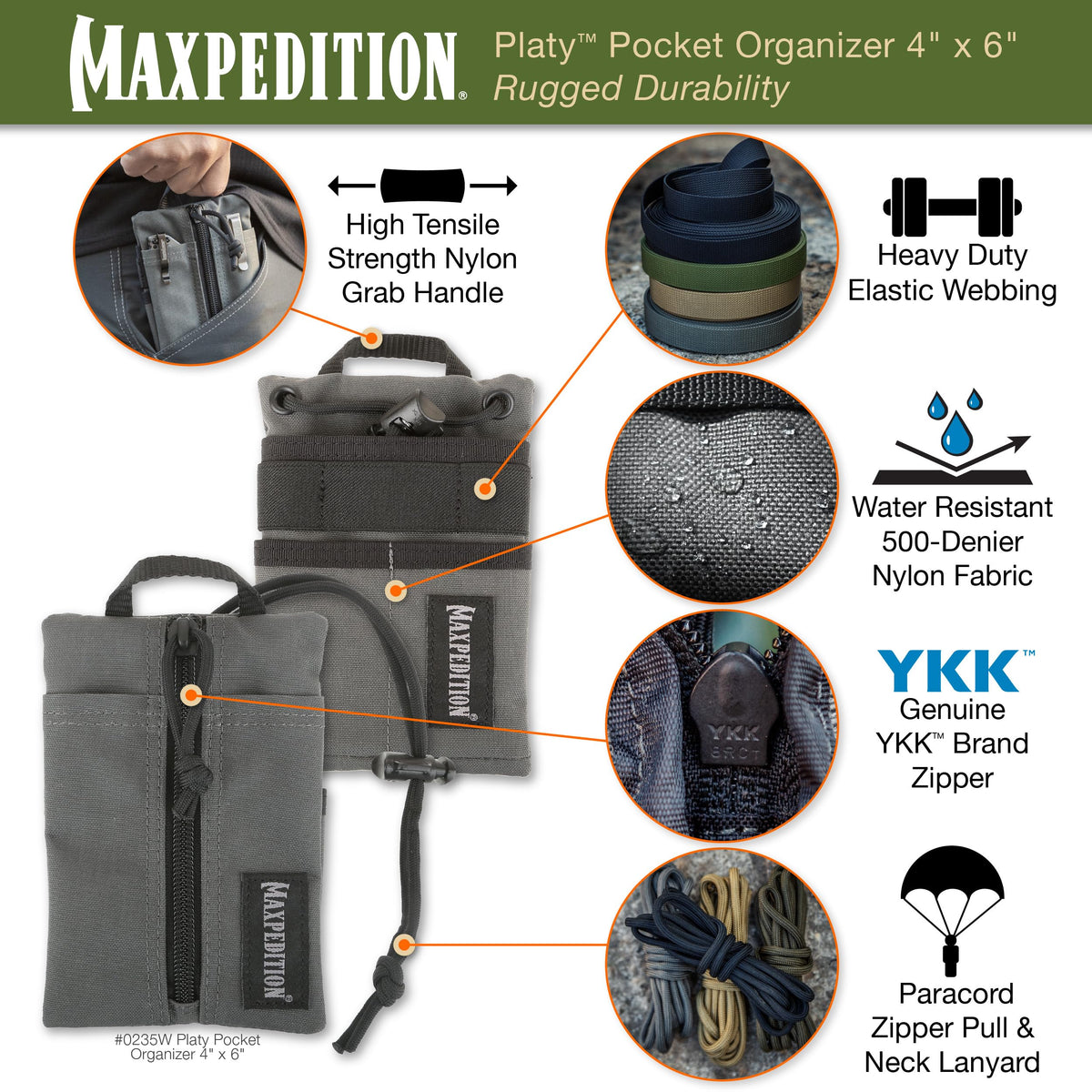 Maxpedition Platy Pocket Organizer paracord lanyard attached for versatile crossbody or neck carry.