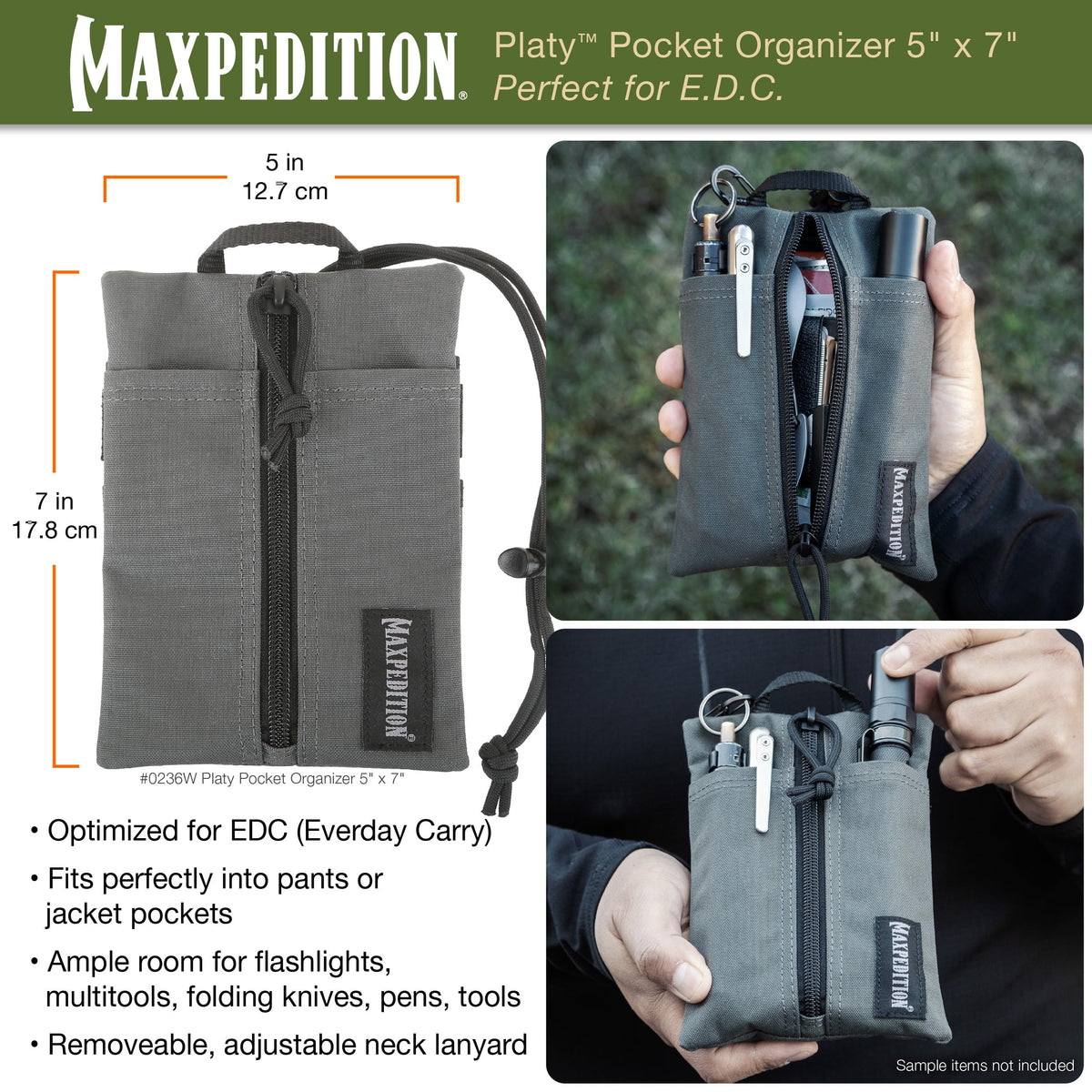 Maxpedition Platy Pocket Organizer with paracord lanyard for versatile carry options.
