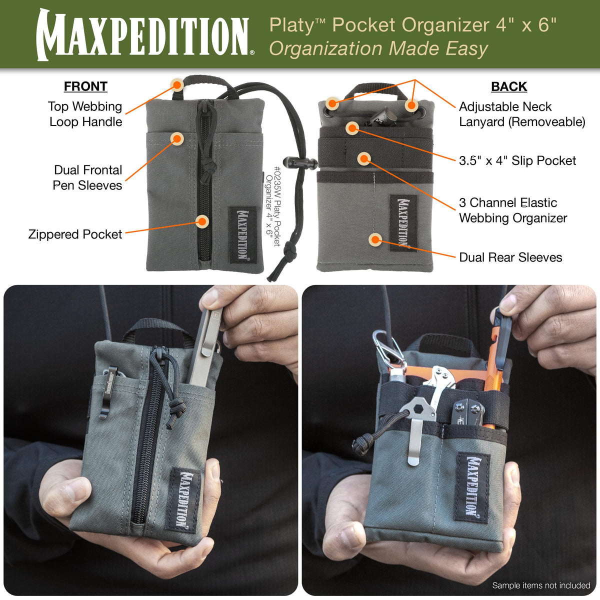 Maxpedition Platy Pocket Organizer top webbing loop for quick grab or hanging.
