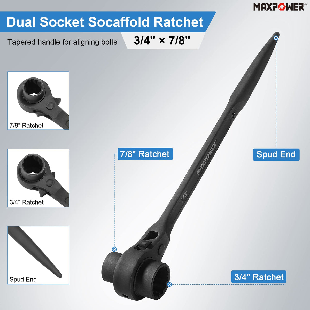 MAXPOWER 12-inch spud wrench with adjustable head for small-nut tasks