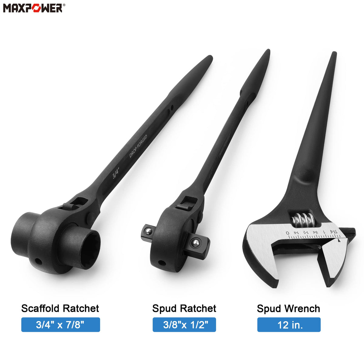 MAXPOWER 3Pcs Spud Ratchet Set with dual socket scaffold wrench for scaffold work