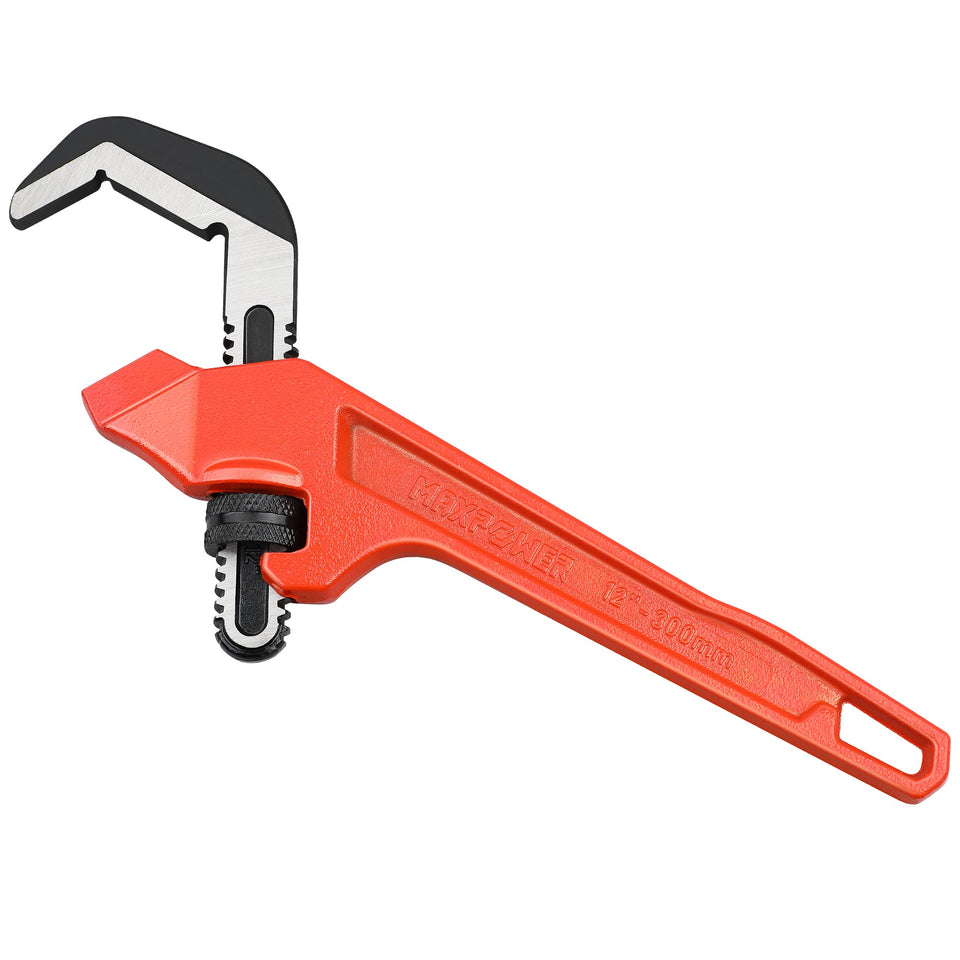 MAXPOWER adjustable offset hex wrench, 12 inch, red, smooth jaws for tight spaces