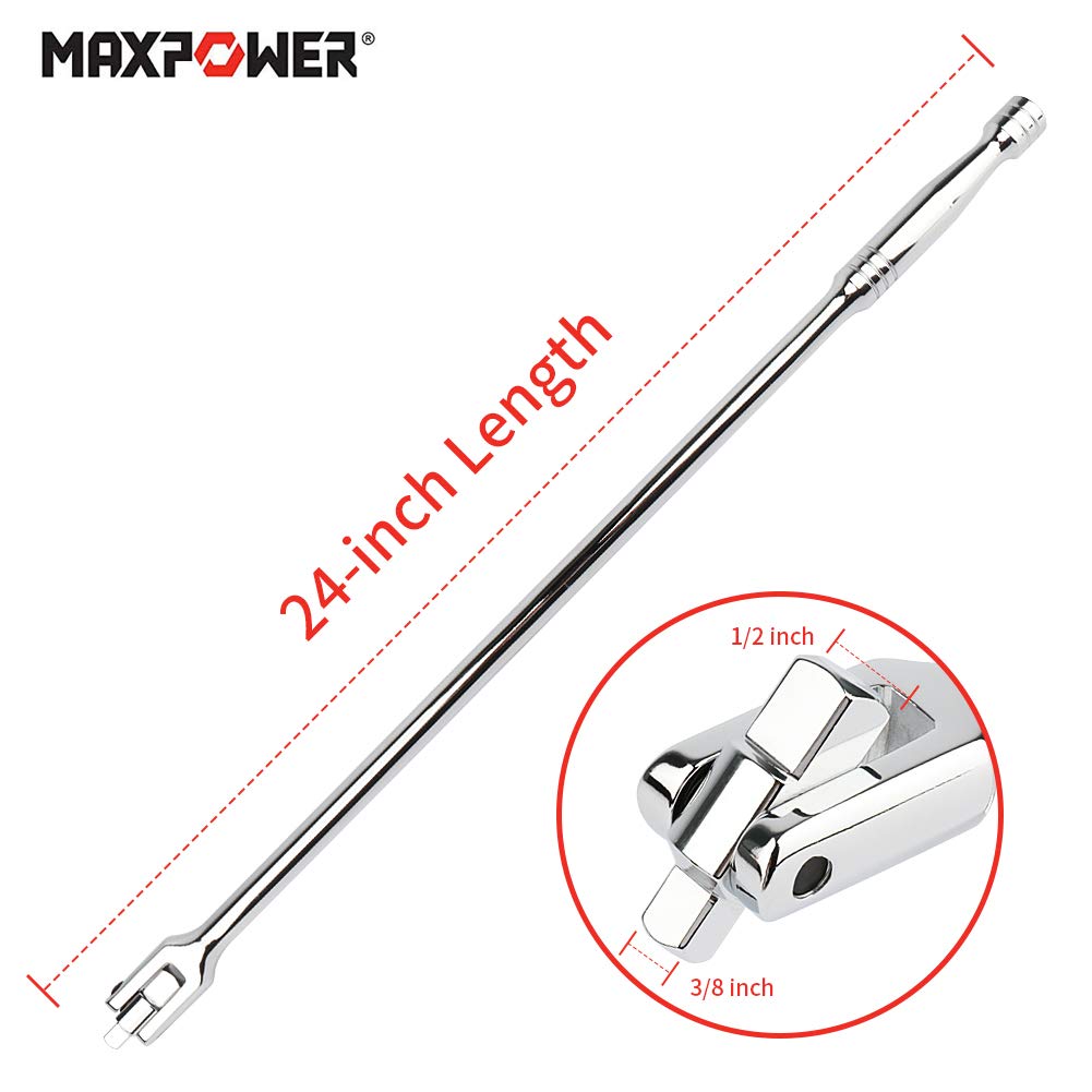 MAXPOWER Breaker Bar highlights 1/2 inch drive head for heavy-duty bolts.