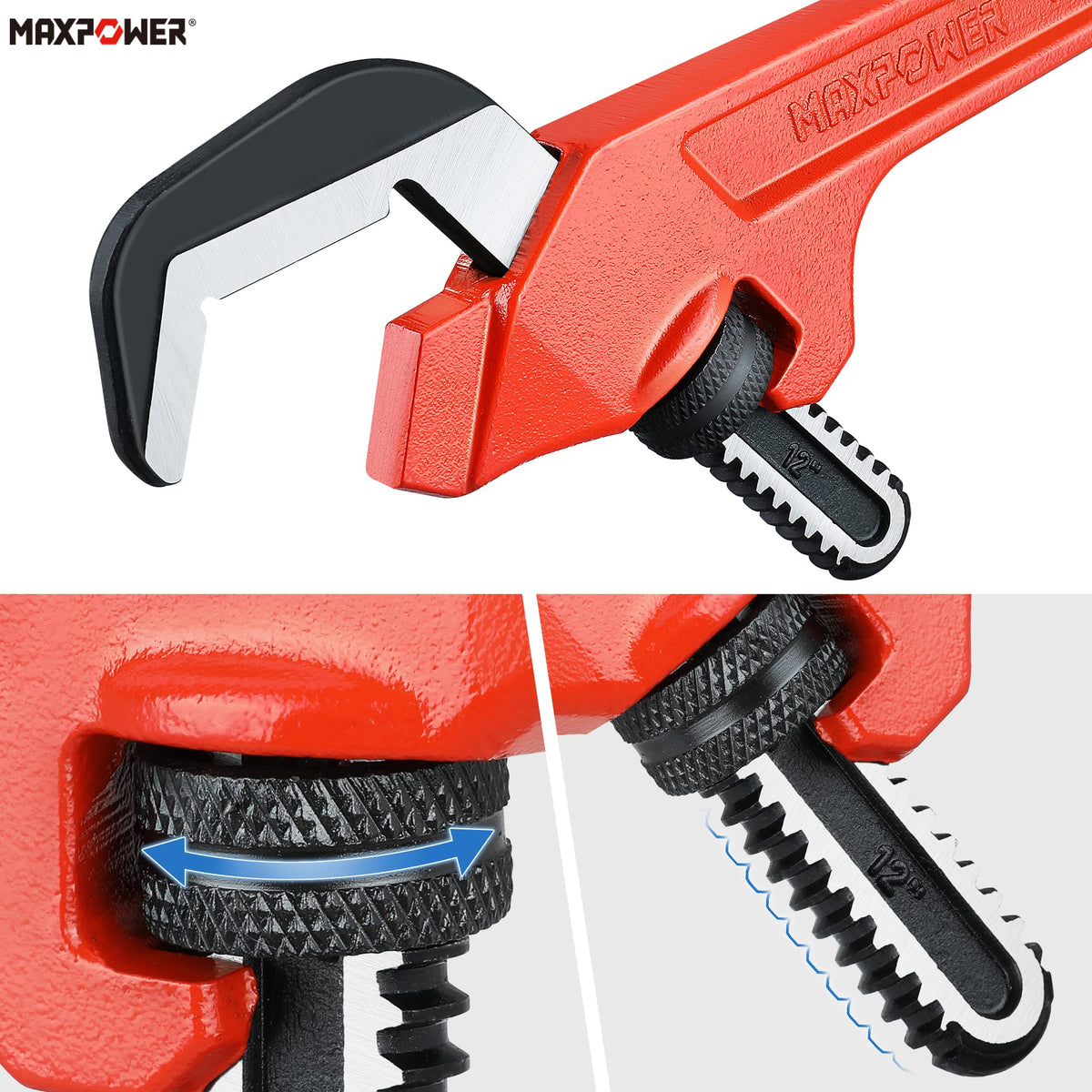 MAXPOWER cast iron body with powder-coated anti-rust finish