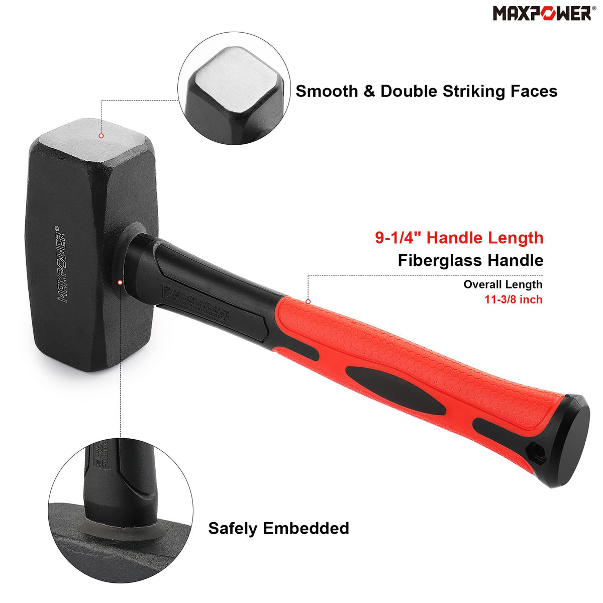 MAXPOWER club hammer grip texture supports secure one-handed use.