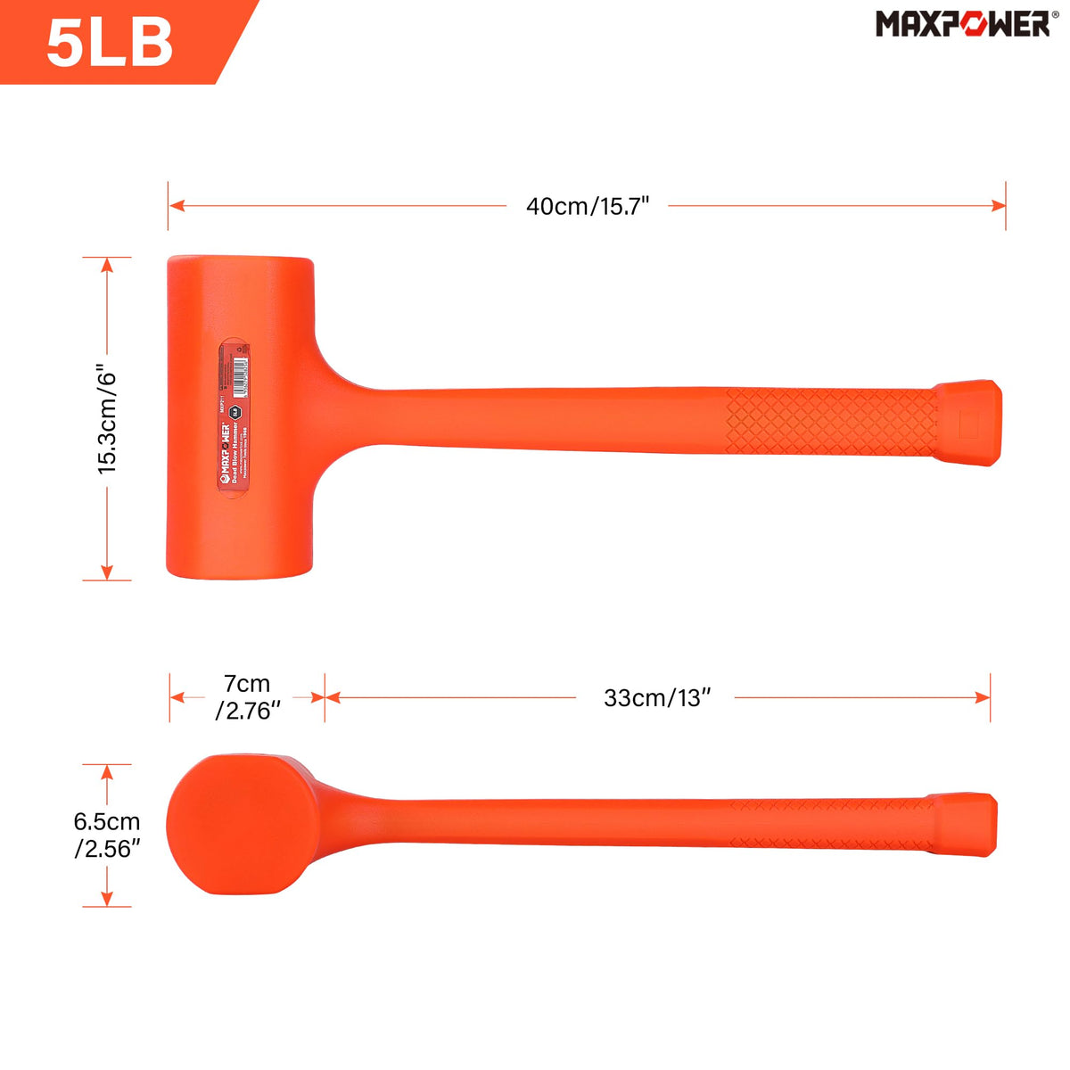 MAXPOWER dead blow hammer with checkered grip for secure, non-slip handling.