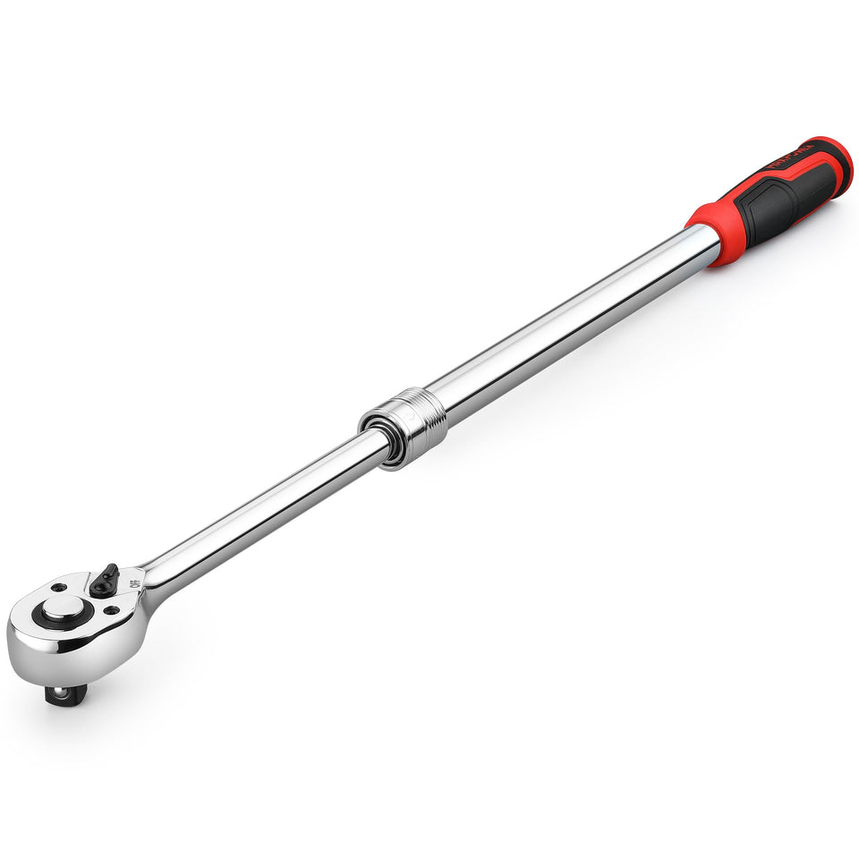 MAXPOWER extendable ratchet handle extended for hard-to-reach bolts.