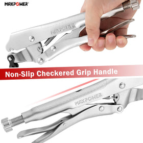 MAXPOWER locking chain pliers showing 14.2-inch diameter capacity for large tubes
