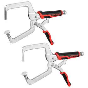 MAXPOWER pocket hole clamp 12.5-inch in action for precise 90-degree joints.