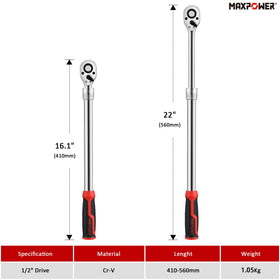 MAXPOWER quick-release ratchet head enables fast socket changes.
