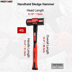 MAXPOWER sledge hammer with fiberglass handle for durability and lighter feel.