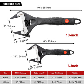 MAXPOWER Slim Adjustable Wrench 6-inch narrow jaw for tight spaces and precise grip.