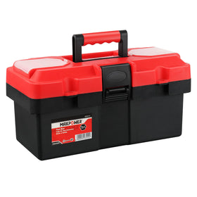 MAXPOWER small tool box with red lid for quick in-vehicle tool storage.