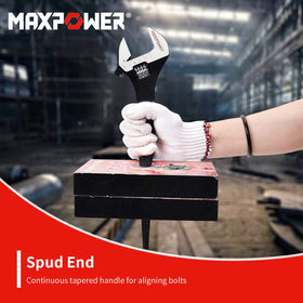 MAXPOWER spud wrench 16in adjustable size supports heavy bolts and rivets.