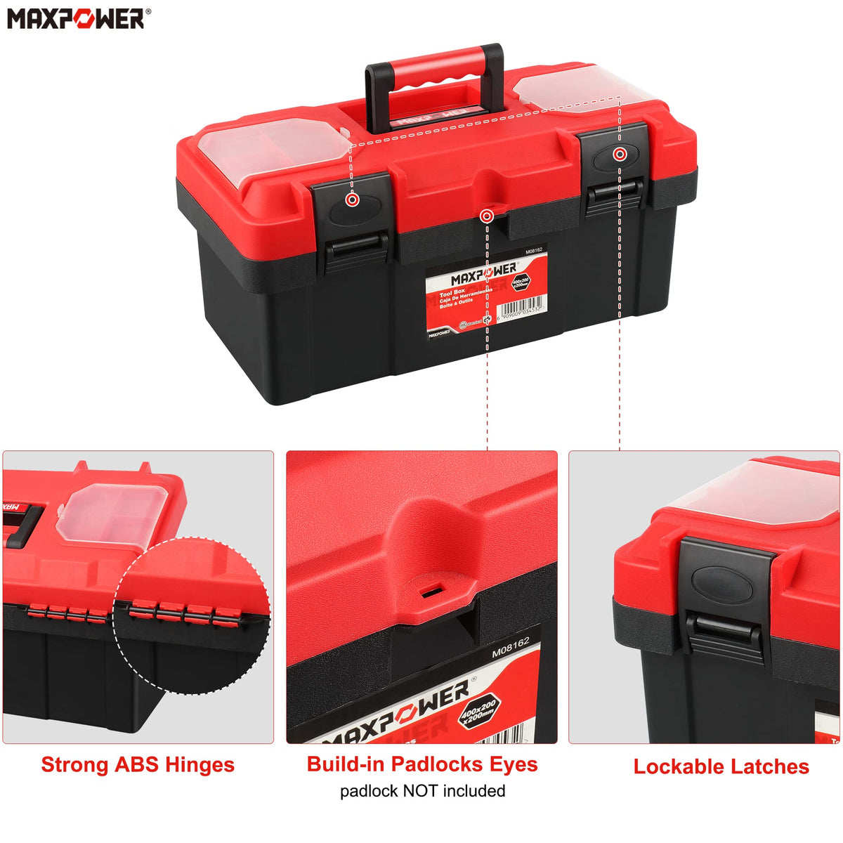MAXPOWER 16-inch tool box interior tray removed for tool organization