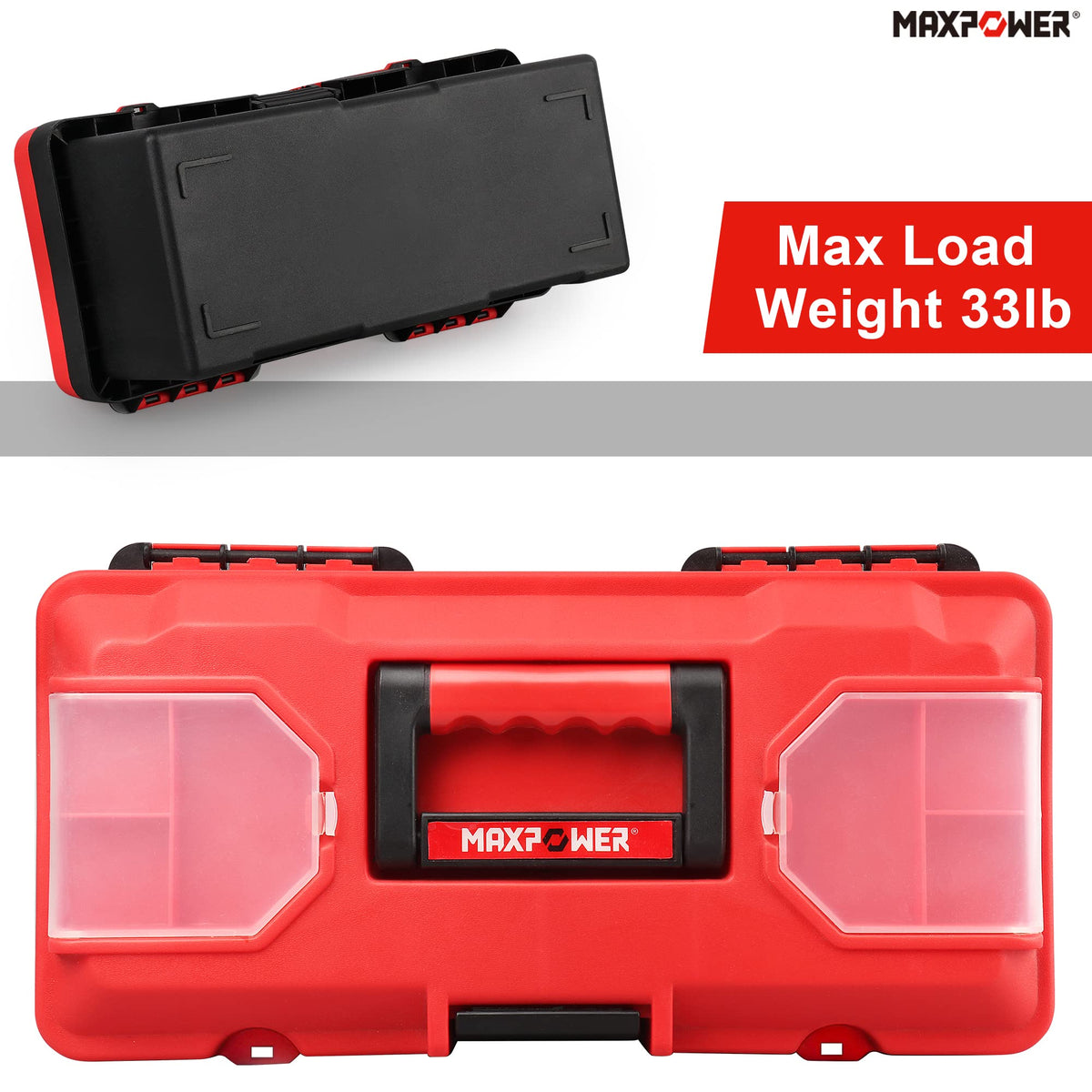 MAXPOWER tool box for car use keeps essential tools within reach.