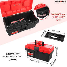 MAXPOWER tool box removable tray aids organized separation of screws and small parts.
