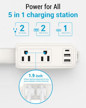 Maxsure outlet extender provides two AC outlets for simultaneous device charging.