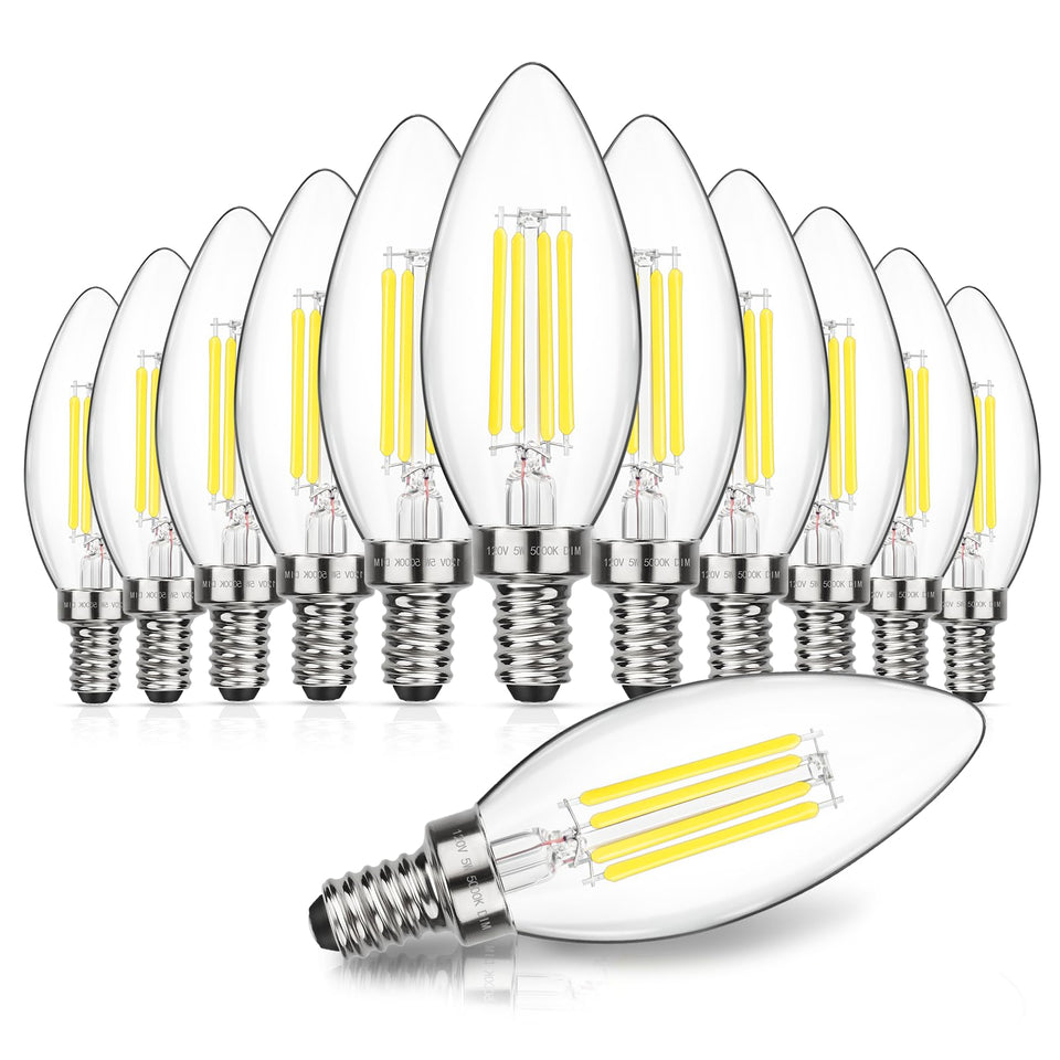 MAXvolador dimmable E12 bulbs, 60W-equivalent, 600lm daylight for elegant chandeliers.