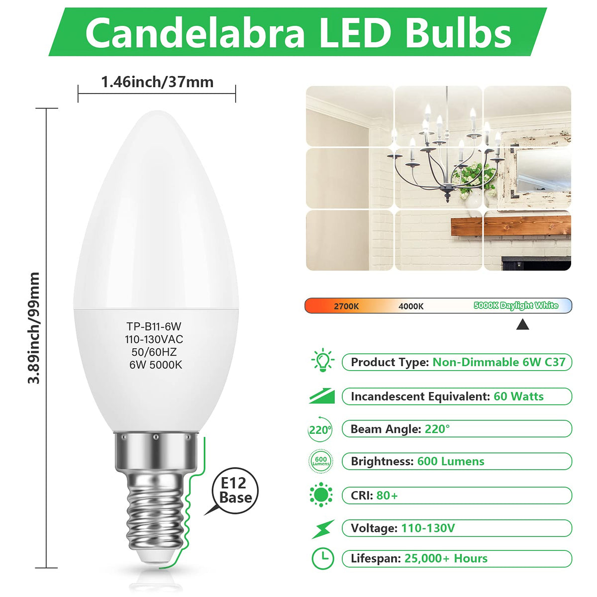 MAXvolador E12 60W equivalent bulb delivers bright light with energy savings