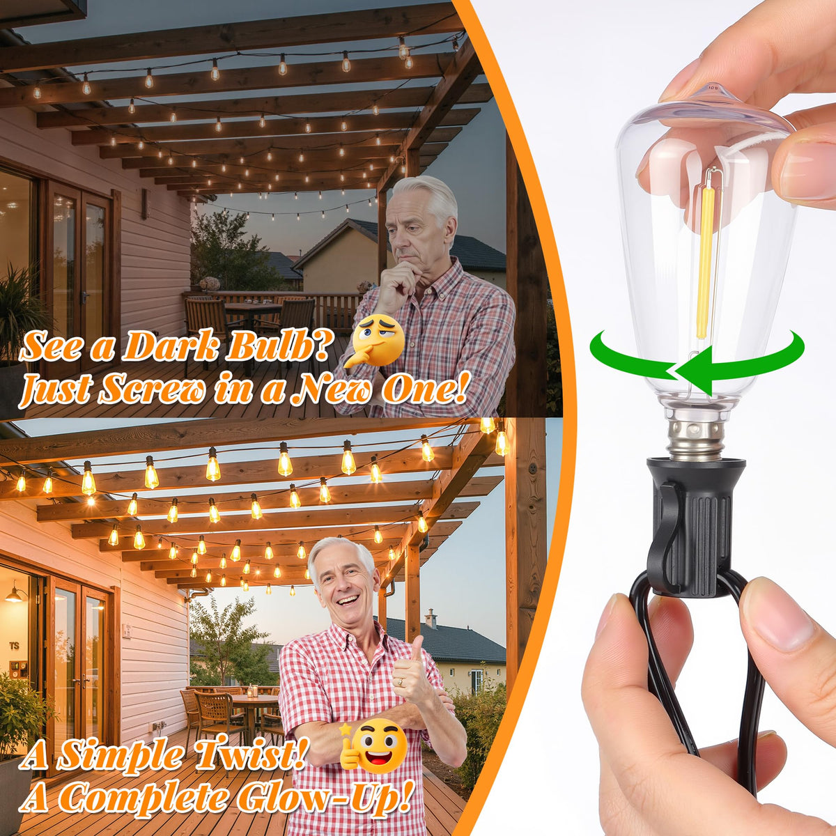 MAXvolador E12 base ST38 bulb fits most string lights