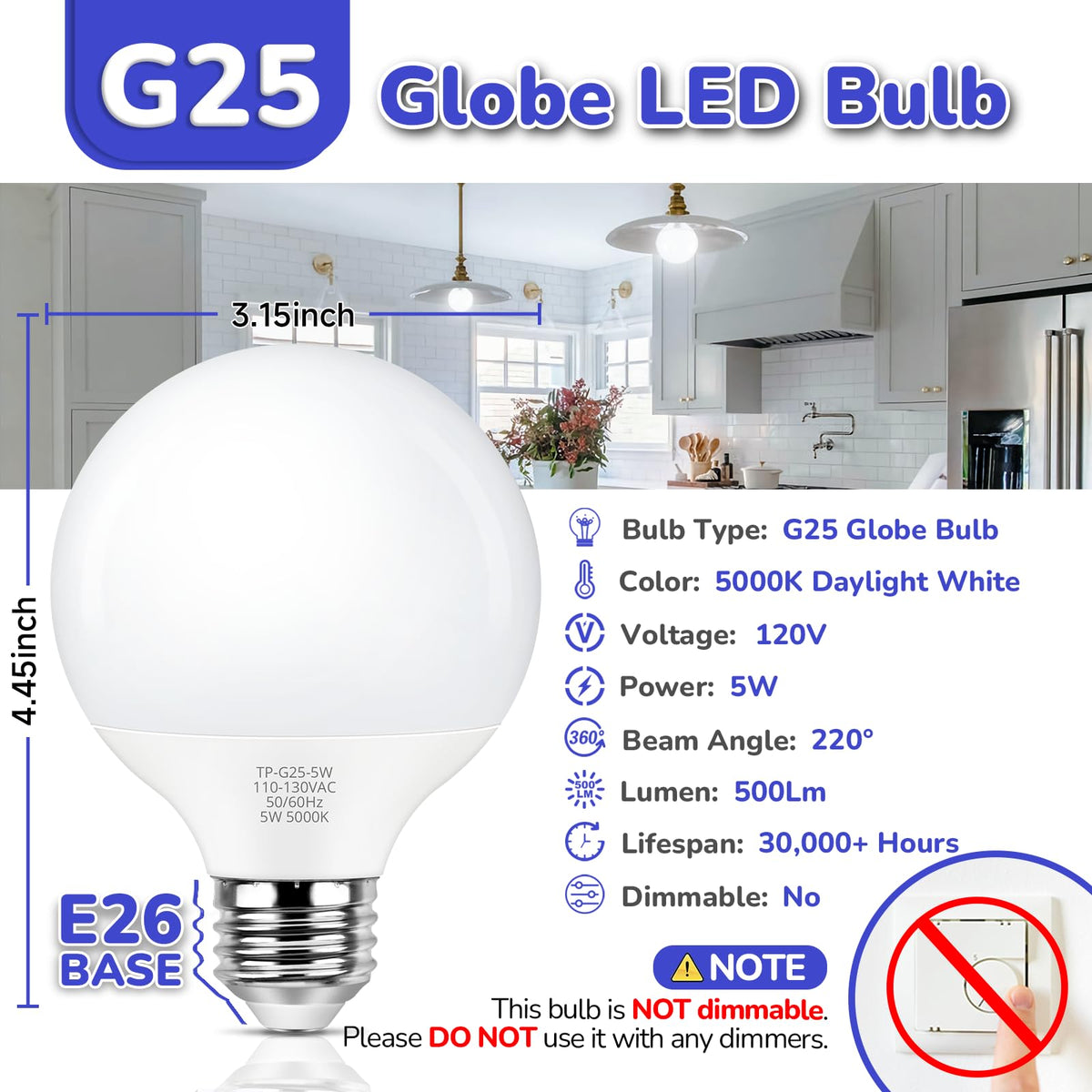 MAXvolador G25 bathroom vanity globe provides even bathroom lighting