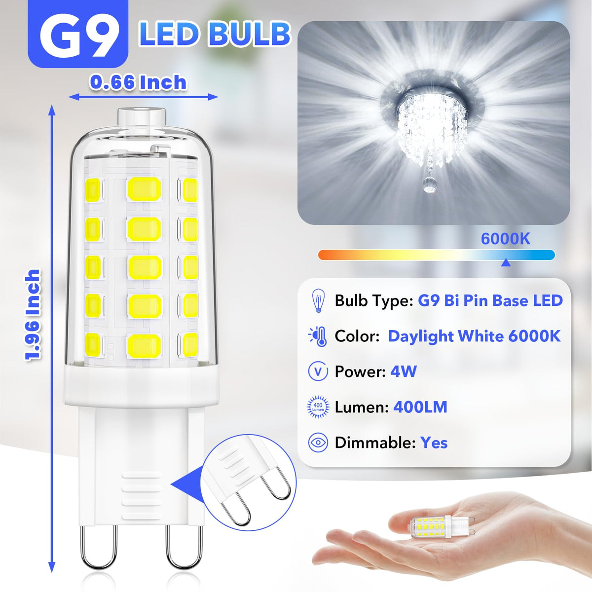 MAXvolador G9 daylight 6000K bulb for bright, natural-looking rooms.