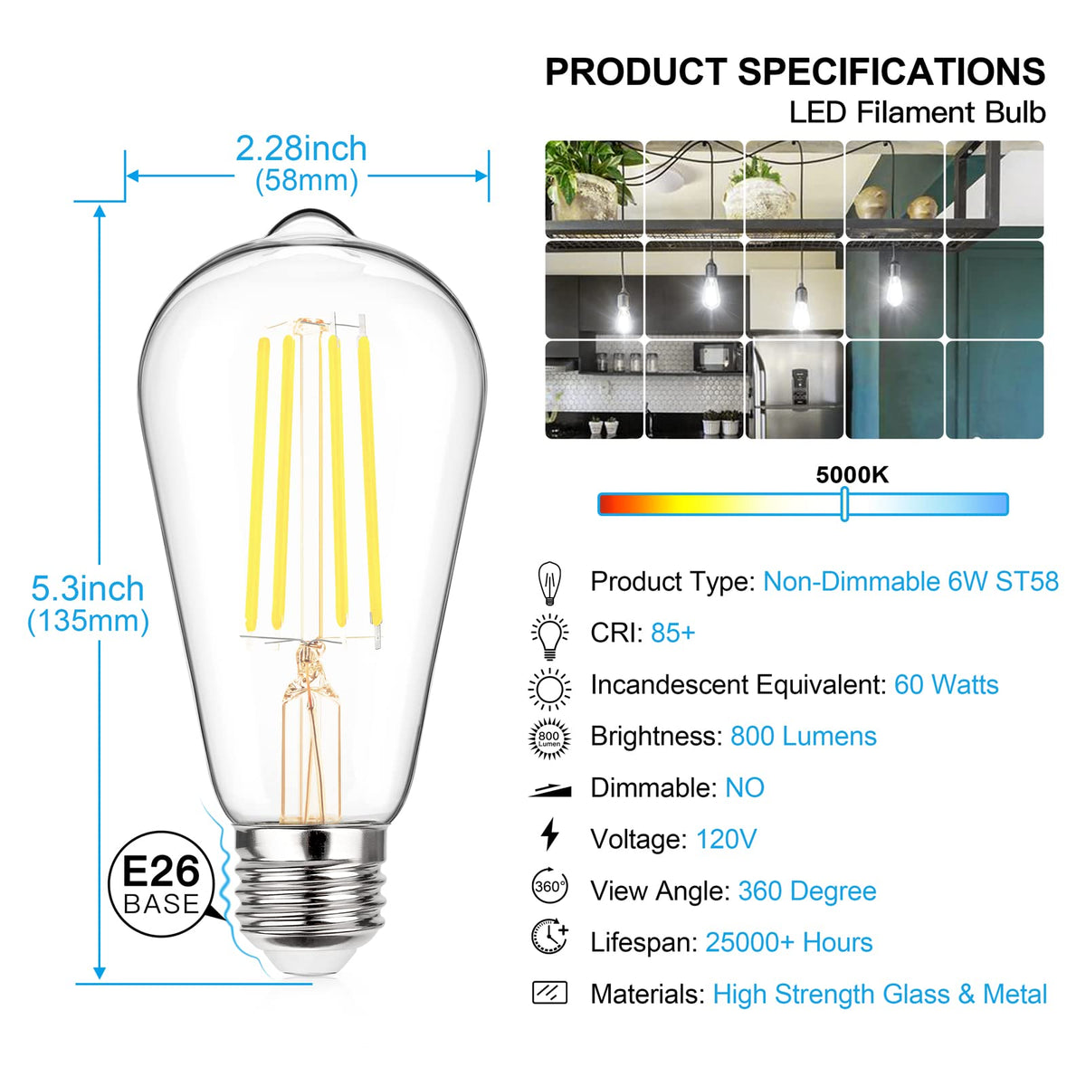 MAXvolador ST58 clear-glass teardrop design creates retro ambiance.