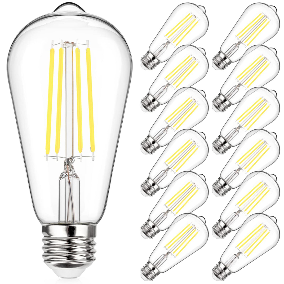 MAXvolador Vintage ST58 LED bulbs 12-pack in box delivering energy-efficient lighting.