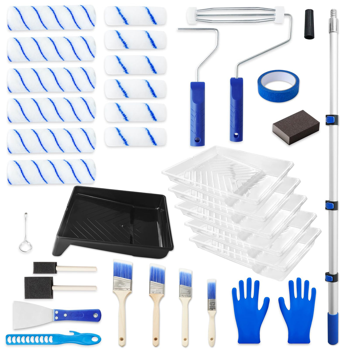 MAXWAVE Paint Roller Kit extendable pole reaches high walls for easy painting.