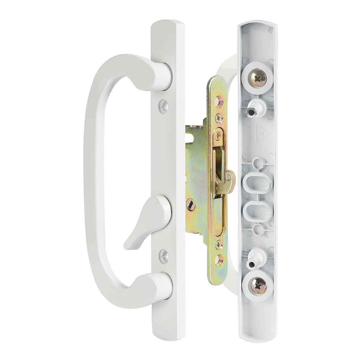 MaxxGeek sliding door handle with mortise lock in white, quick replacement option