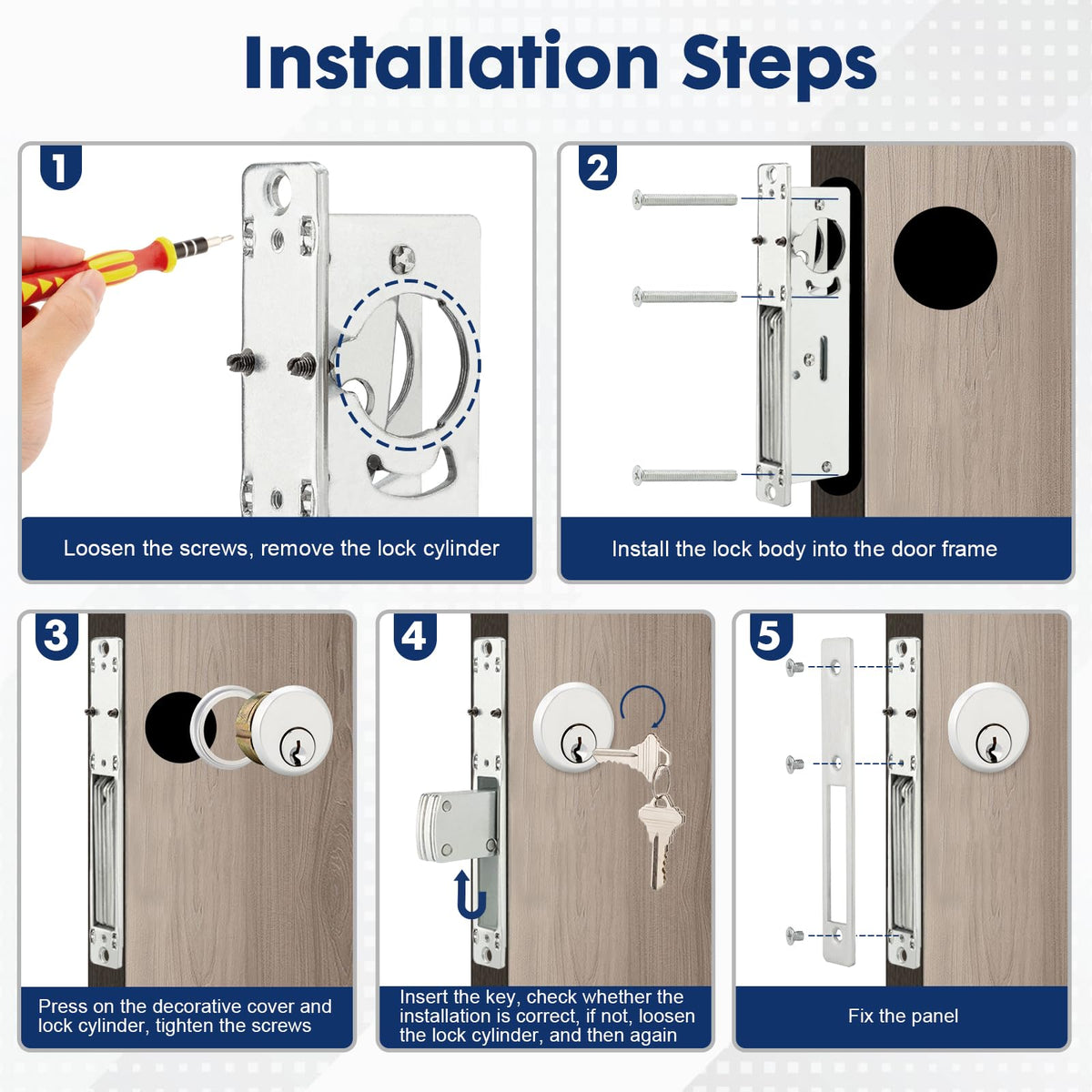 Included parts of MaxxGeek storefront mortise lock kit